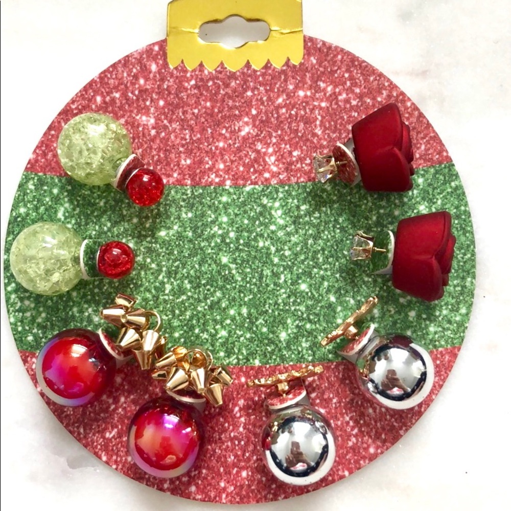 4 pairs earrings Christmas ornament double sided